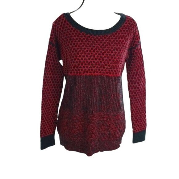 American Eagle Sweater Womens XS Red Black Knit Pullover Vintage Boyfriend - Picture 1 of 6